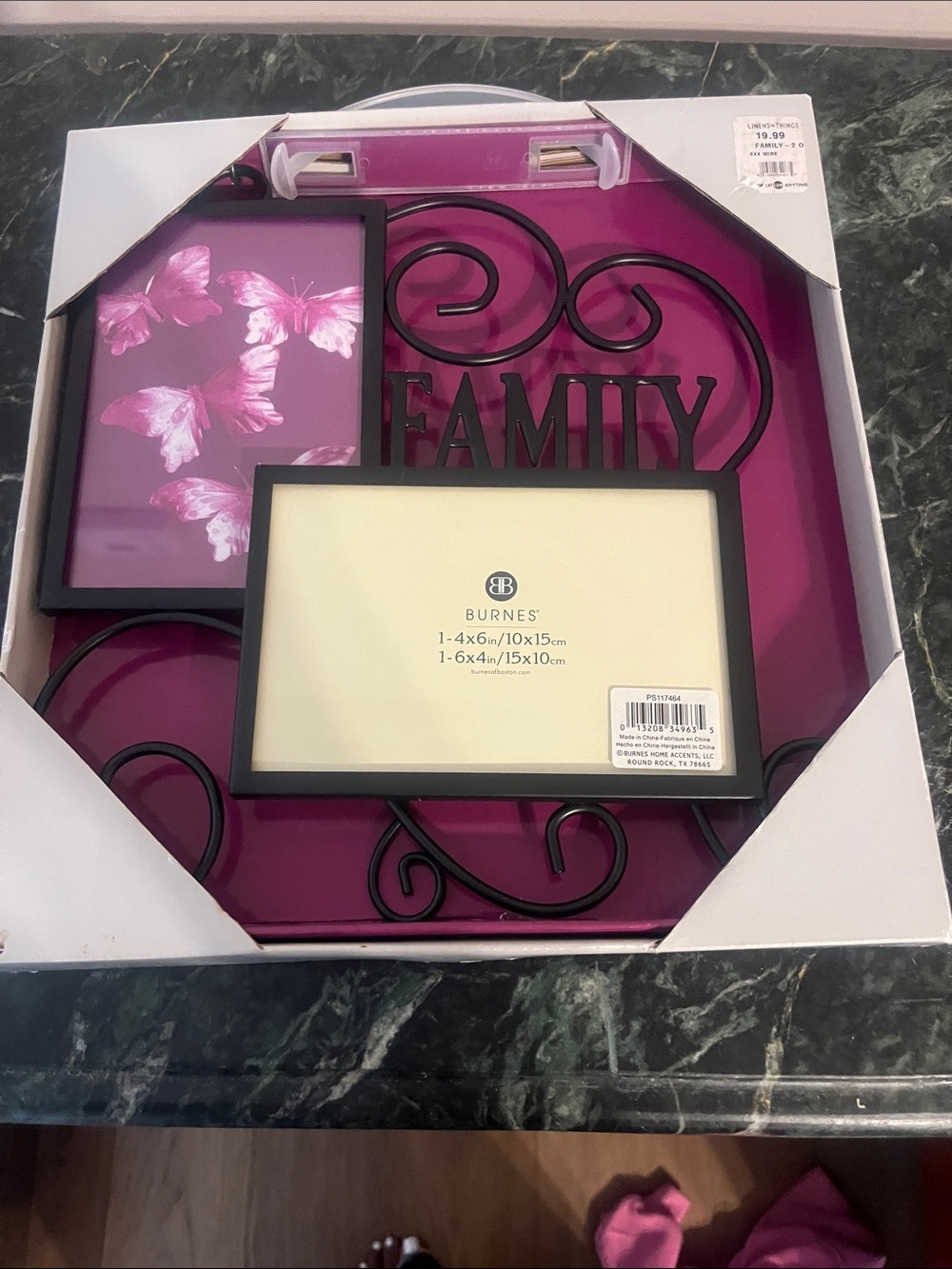 'Family' Wall Photo Frame in Pink and Black